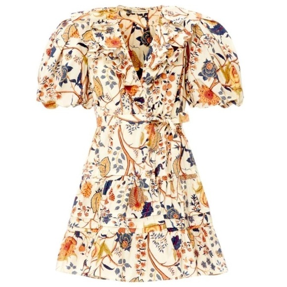 Ulla Johnson Neutral Maude floral cotton wrap mini dress 4 - Picture 2 of 13